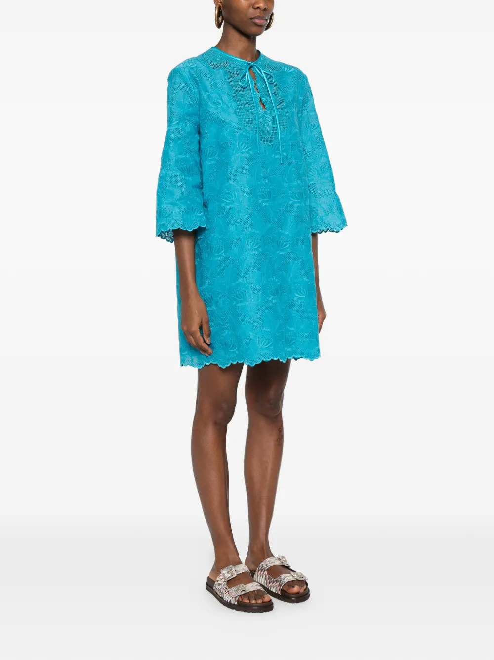 Valentino Garavani Broderie anglaise mini-jurk Blauw