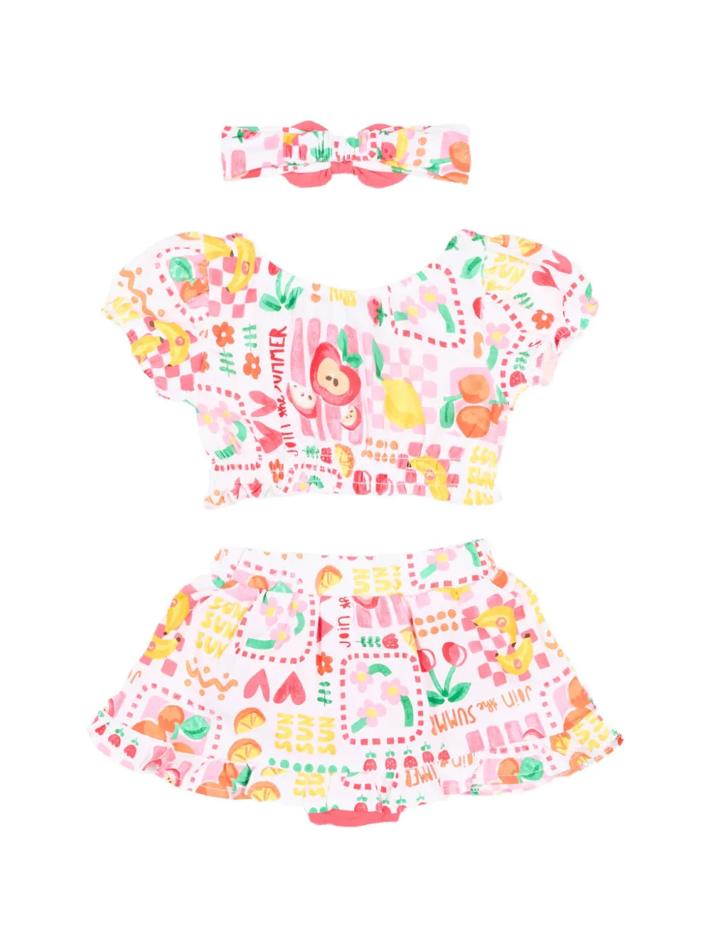  Mayoral Fruit-print Ruffle Shorts Set (set Of Three) - Pink 