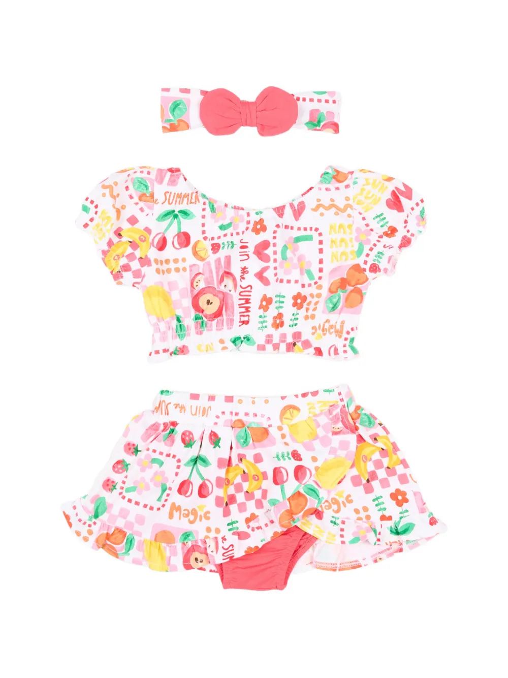 Mayoral fruit-print ruffle shorts set (set of three) - Rosa