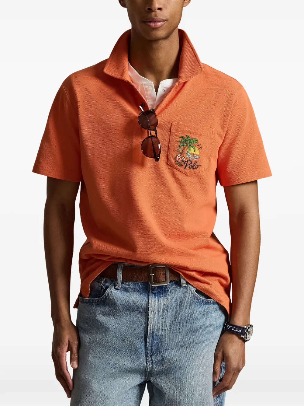 Polo Ralph Lauren Poloshirt met geborduurde zak Oranje