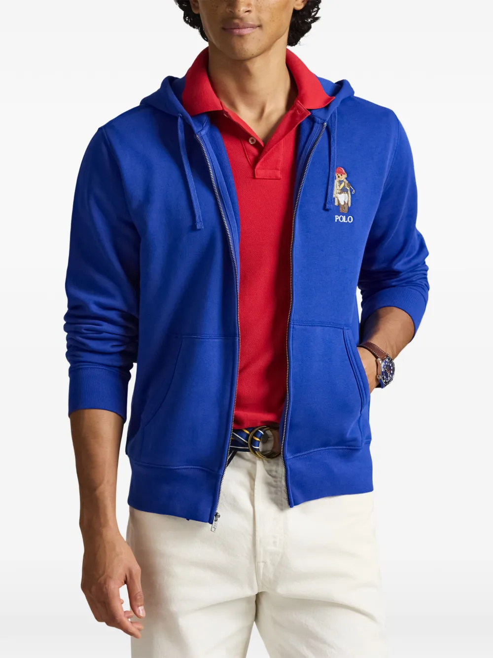Polo Ralph Lauren Hoodie met geborduurde beer en rits Blauw