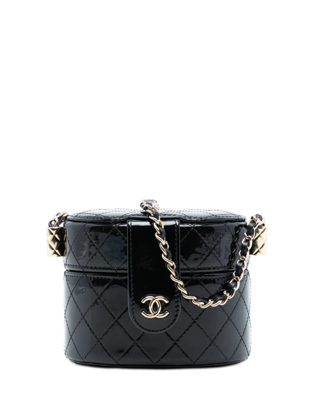 CHANEL Pre-Owned 2019 CC Quilted Patent Vanity Case with Chain crossbody bag - Nero