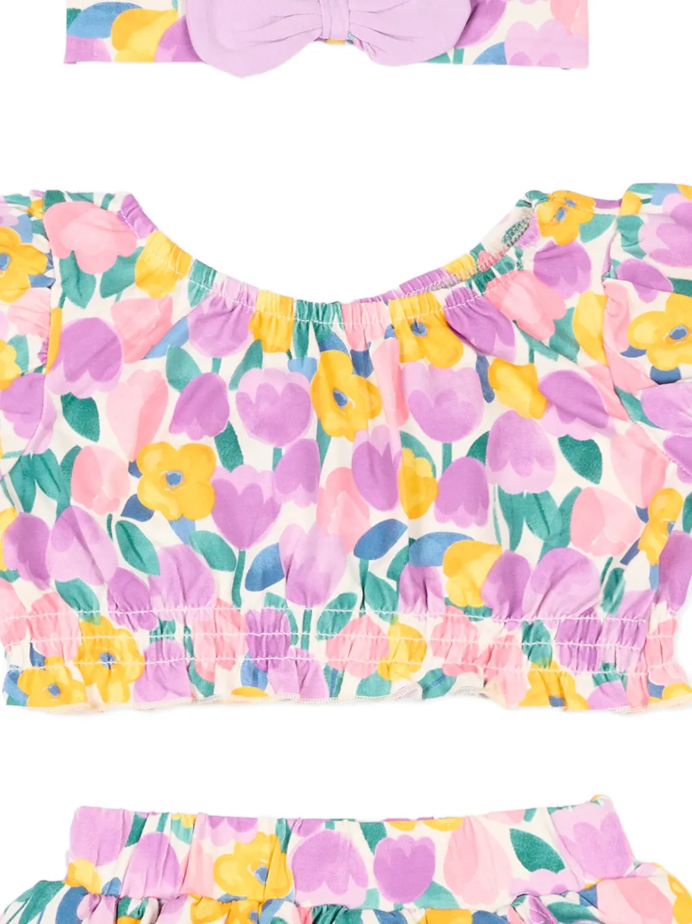  Mayoral Floral-print Ruffle Shorts Set (set Of Three) - Purple 