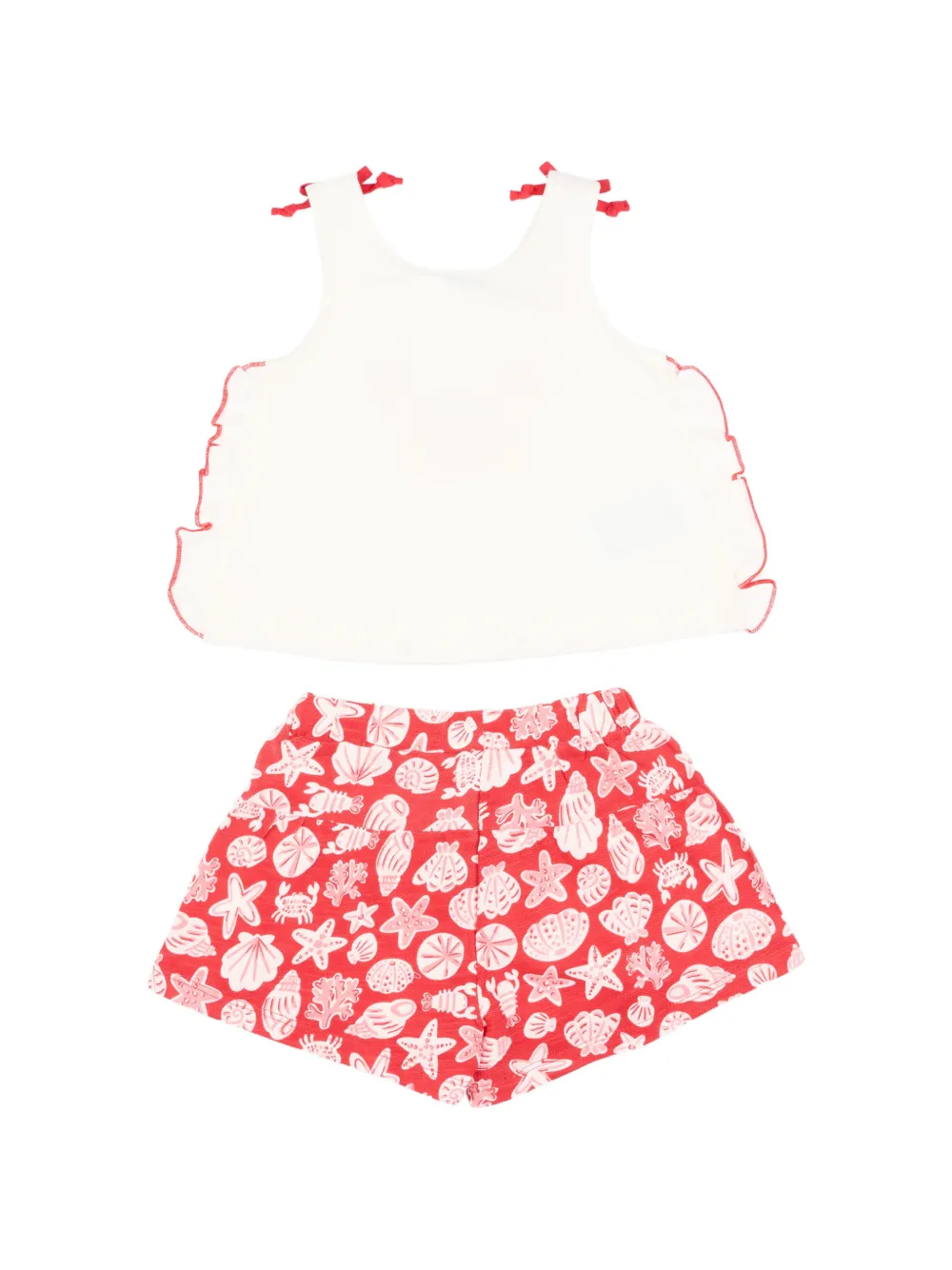  Mayoral Ruffled Crab-print Shorts Set - Red 