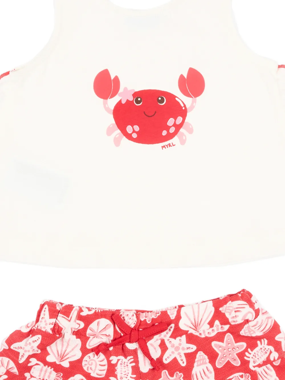  Mayoral Ruffled Crab-print Shorts Set - Red 