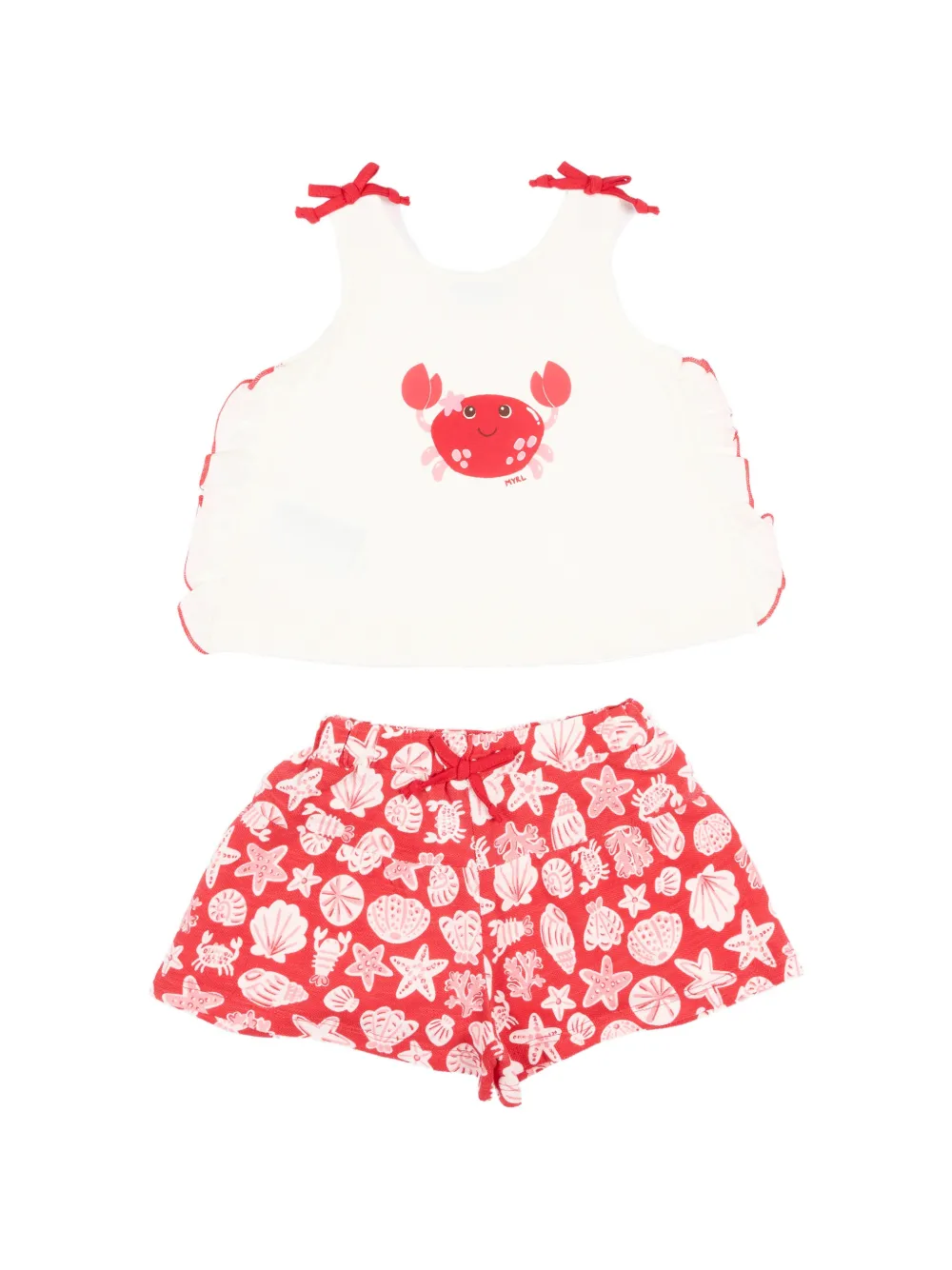 Mayoral ruffled crab-print shorts set - Rosso