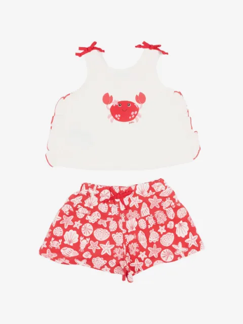 Mayoral ruffled crab-print shorts set