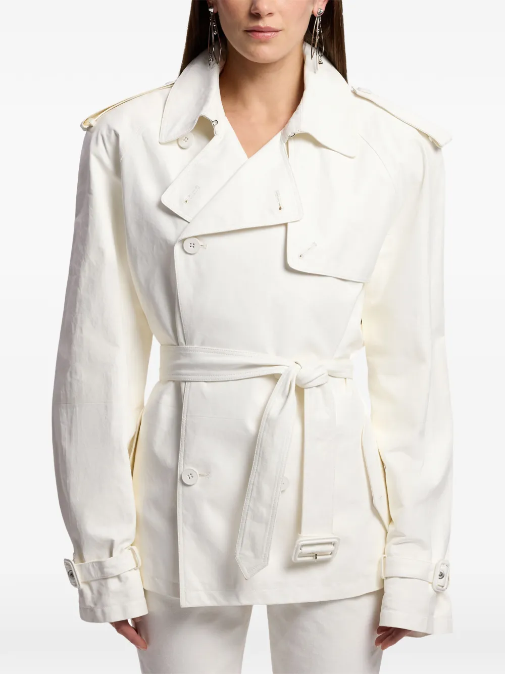 Ralph Lauren Collection Jas met ceintuur en dubbele rij knopen Wit
