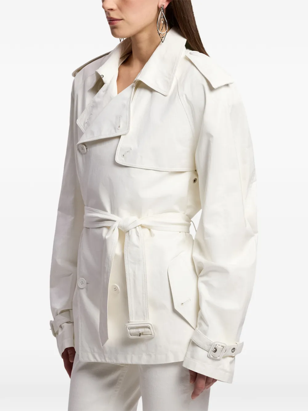 Ralph Lauren Collection Jas met ceintuur en dubbele rij knopen Wit