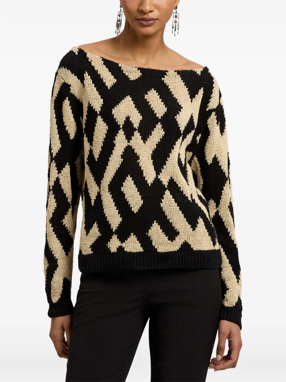 Ralph Lauren Collection patterned boat-neck sweater - Black