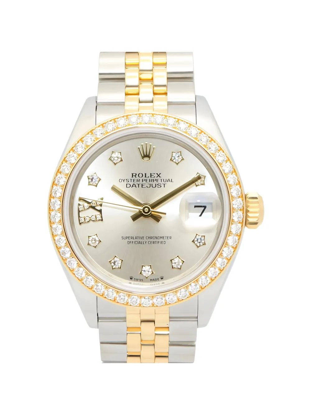 Rolex Diamond Bezel Silver Datejust 28mm watch - Argento