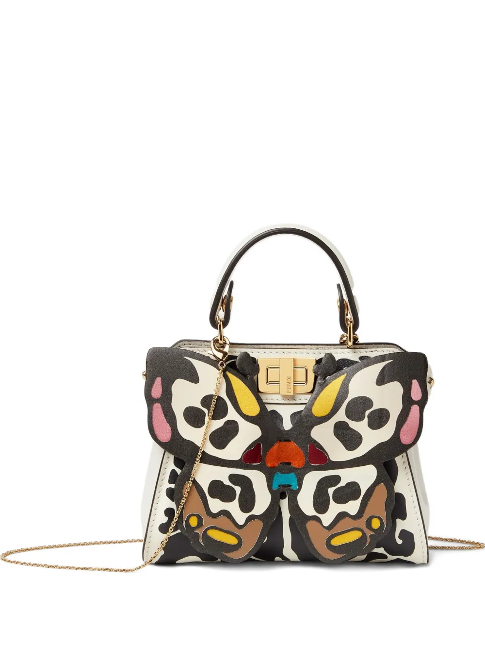 FENDI Nano Peekaboo butterfly-motif chain-strap tote bag - Bianco