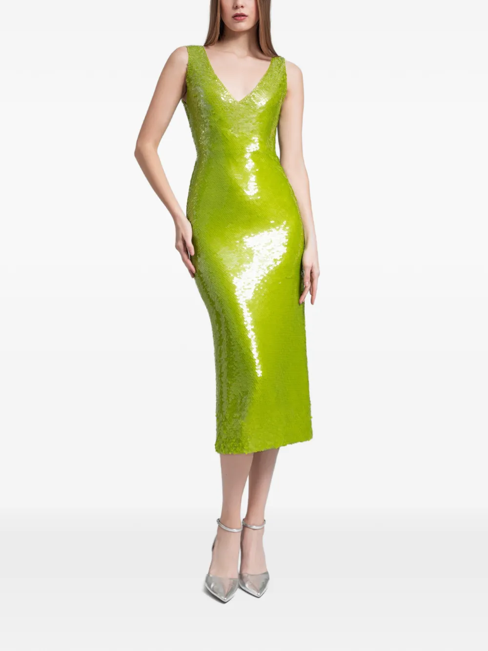 Gemy Maalouf Abito midi con paillettes - Verde