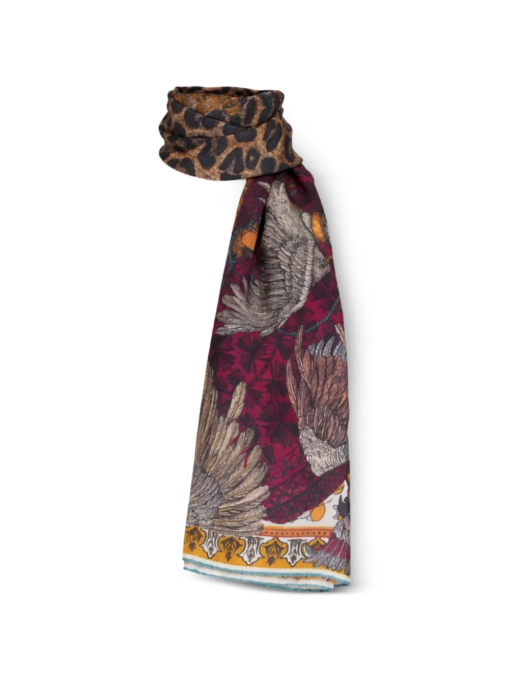 Sabina Savage leopard-pattern bird-print scarf - Rosso