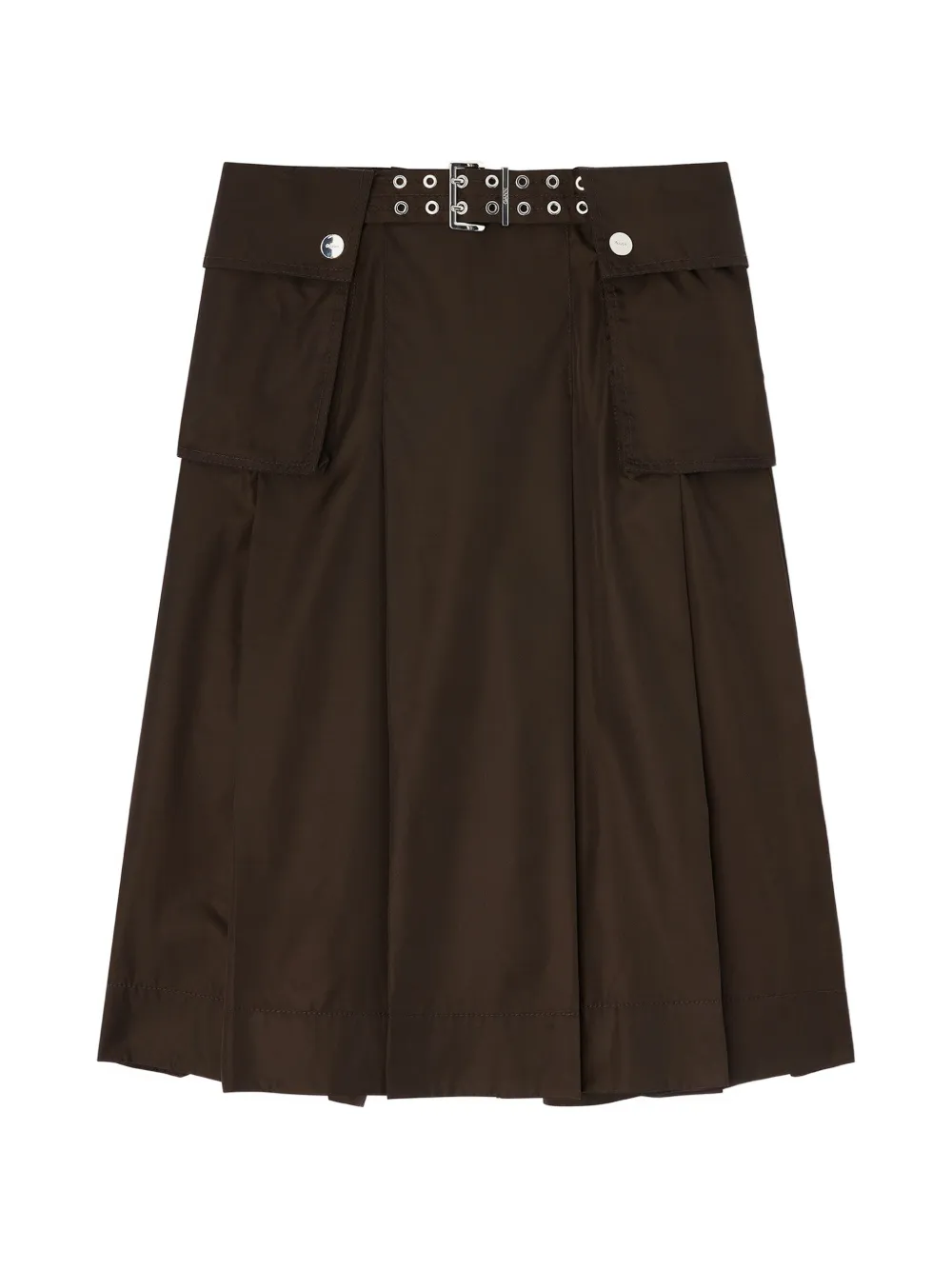 GANNI pleated belted midi skirt - Marrone
