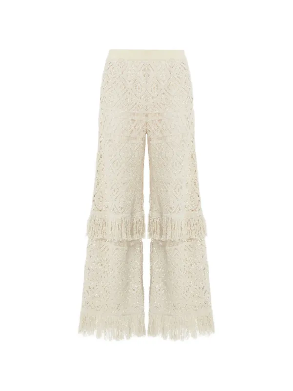 La DoubleJ Fringed Palazzo Pants in Neutrals