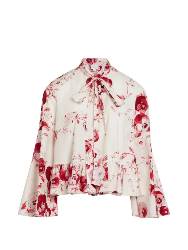 Giambattista Valli Bow-detail Floral-print Blouse in White
