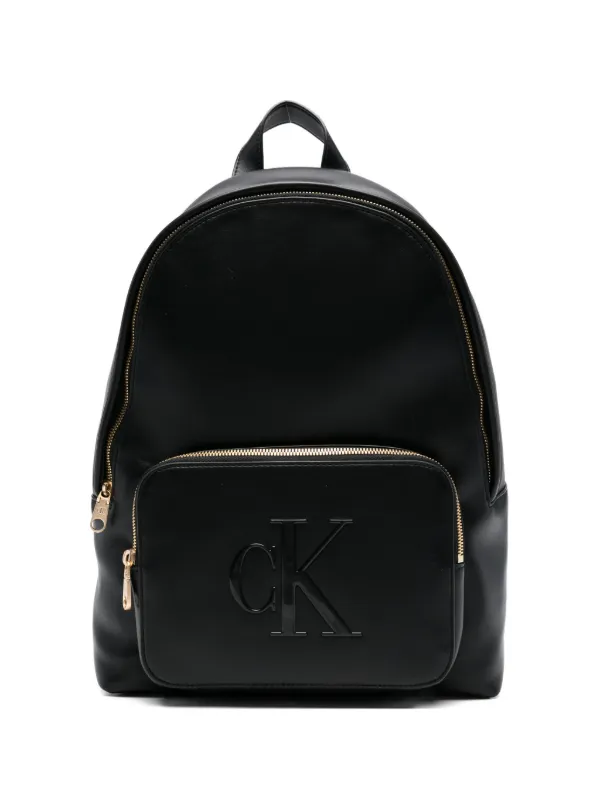 black leather backpack calvin klein Calvin Klein logo-detail Backpack | Black