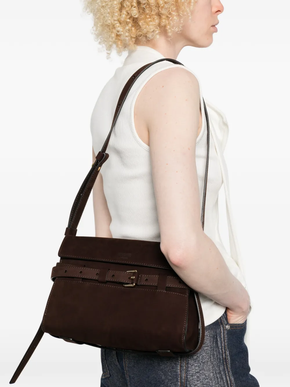 Moschino Suède crossbodytas met gesp Bruin