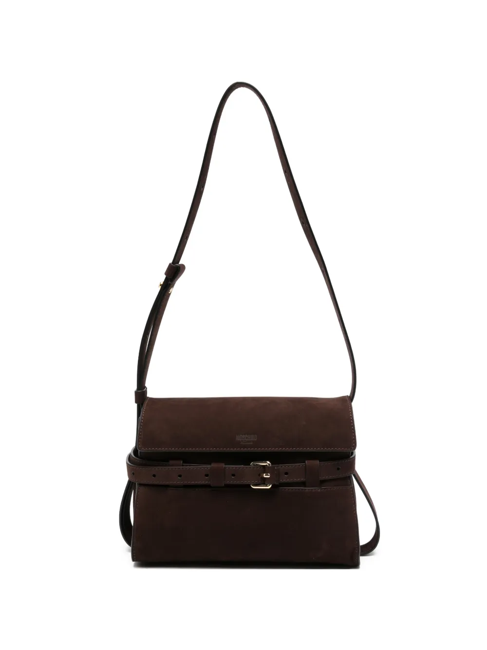 Moschino buckle suede cross body bag - Marrone