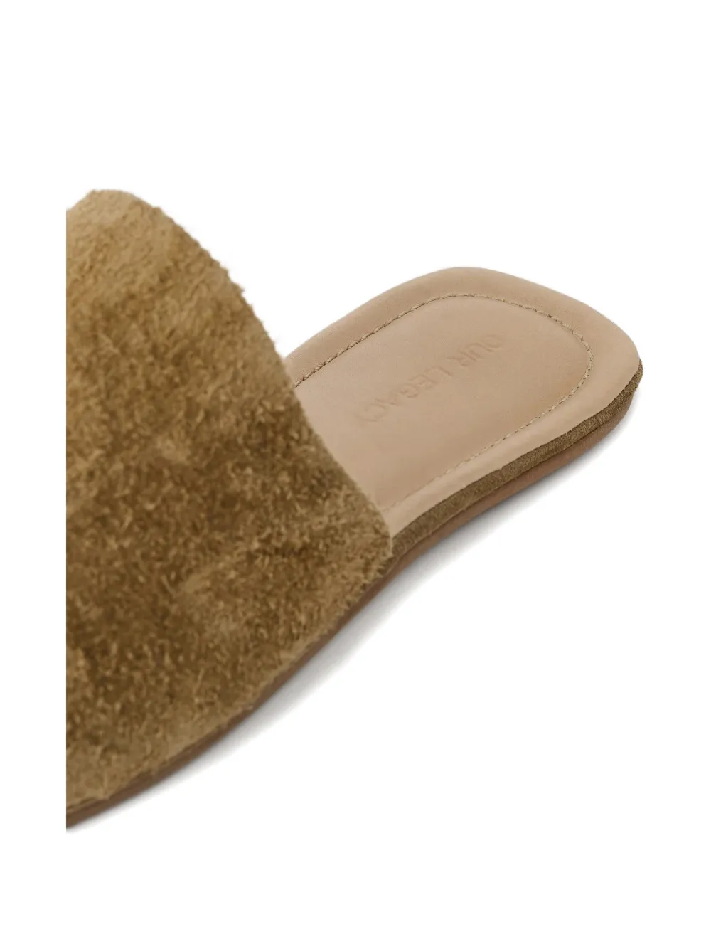 OUR LEGACY Suède slippers met spikkels Beige