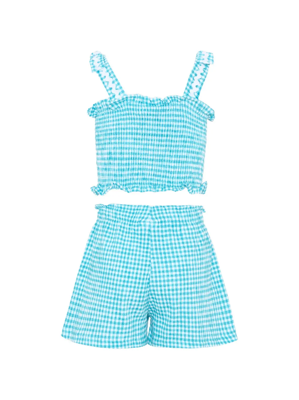  Mayoral Gingham-check Ruffled Shorts Set - Blue 