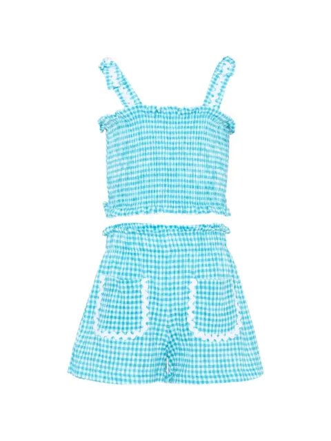 Mayoral gingham-check ruffled shorts set