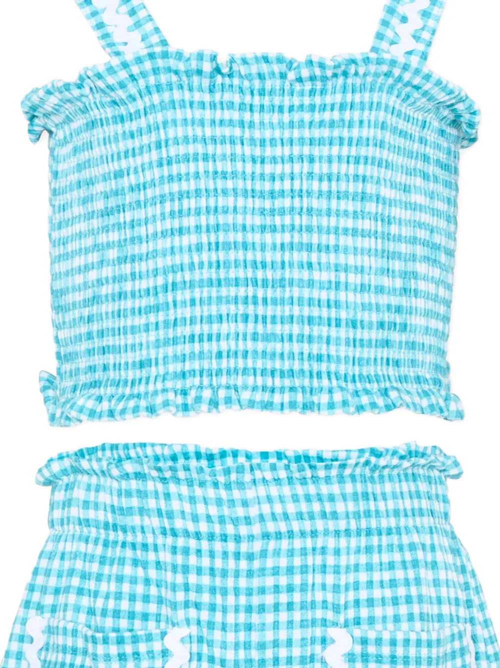  Mayoral Gingham-check Ruffled Shorts Set - Blue 