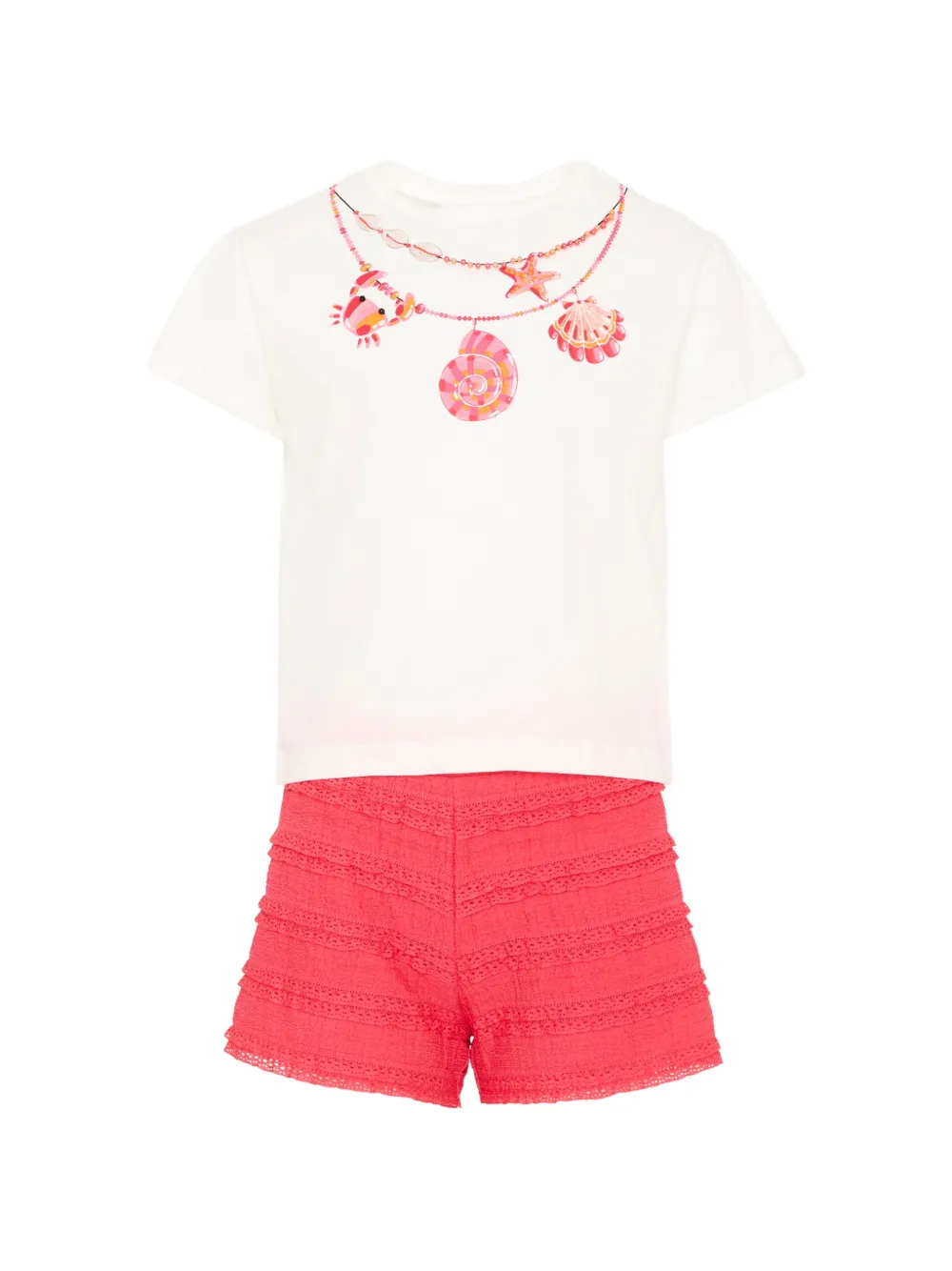 Mayoral graphic-print ruffled shorts set - Rosa