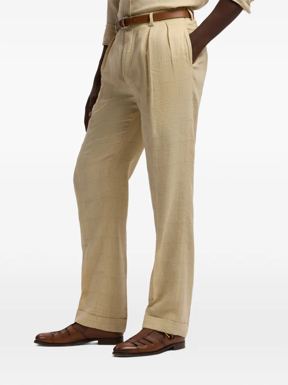 Ralph Lauren Purple Label Geruite plooibroek Beige