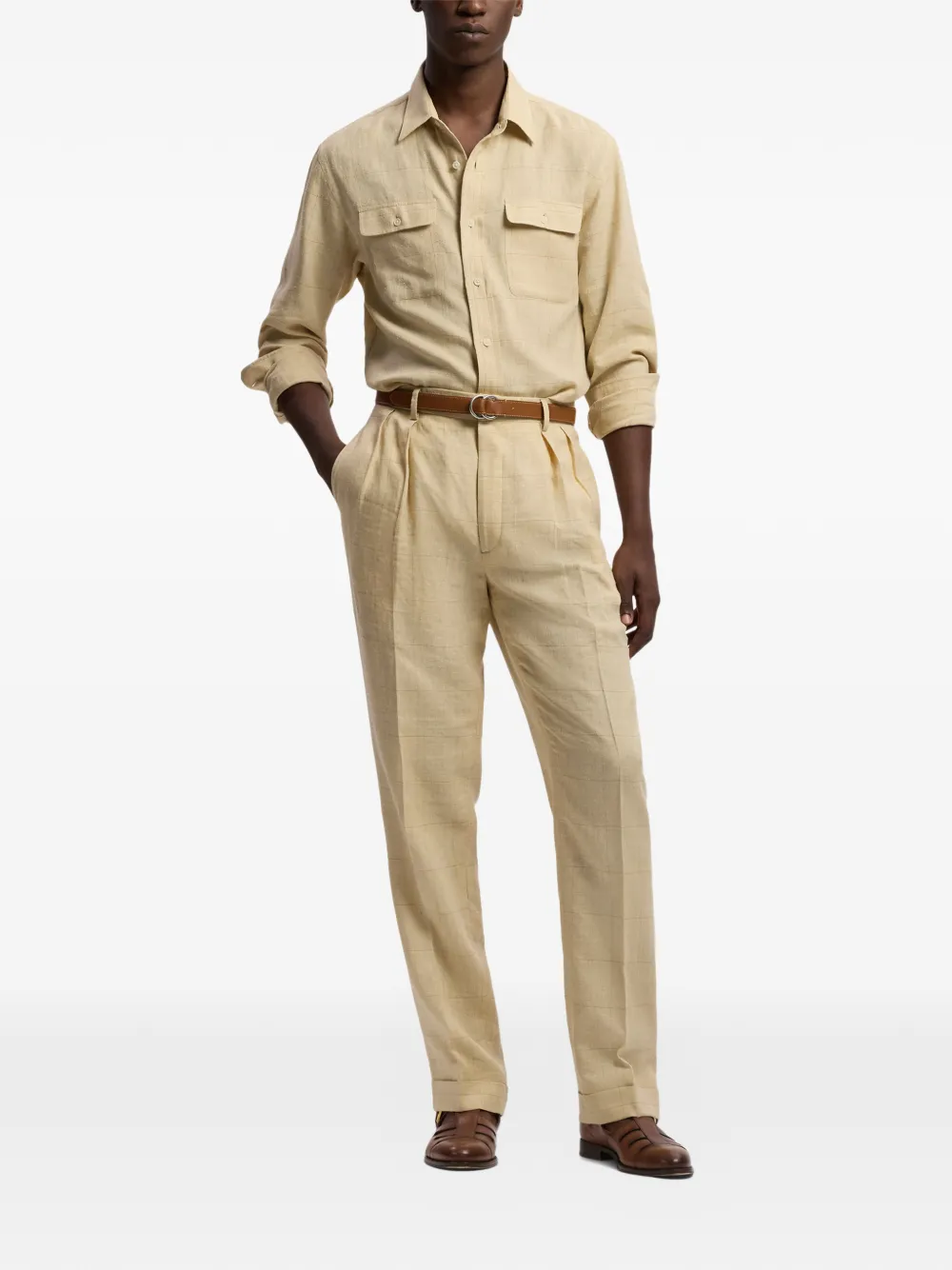 Ralph Lauren Purple Label Geruite plooibroek Beige