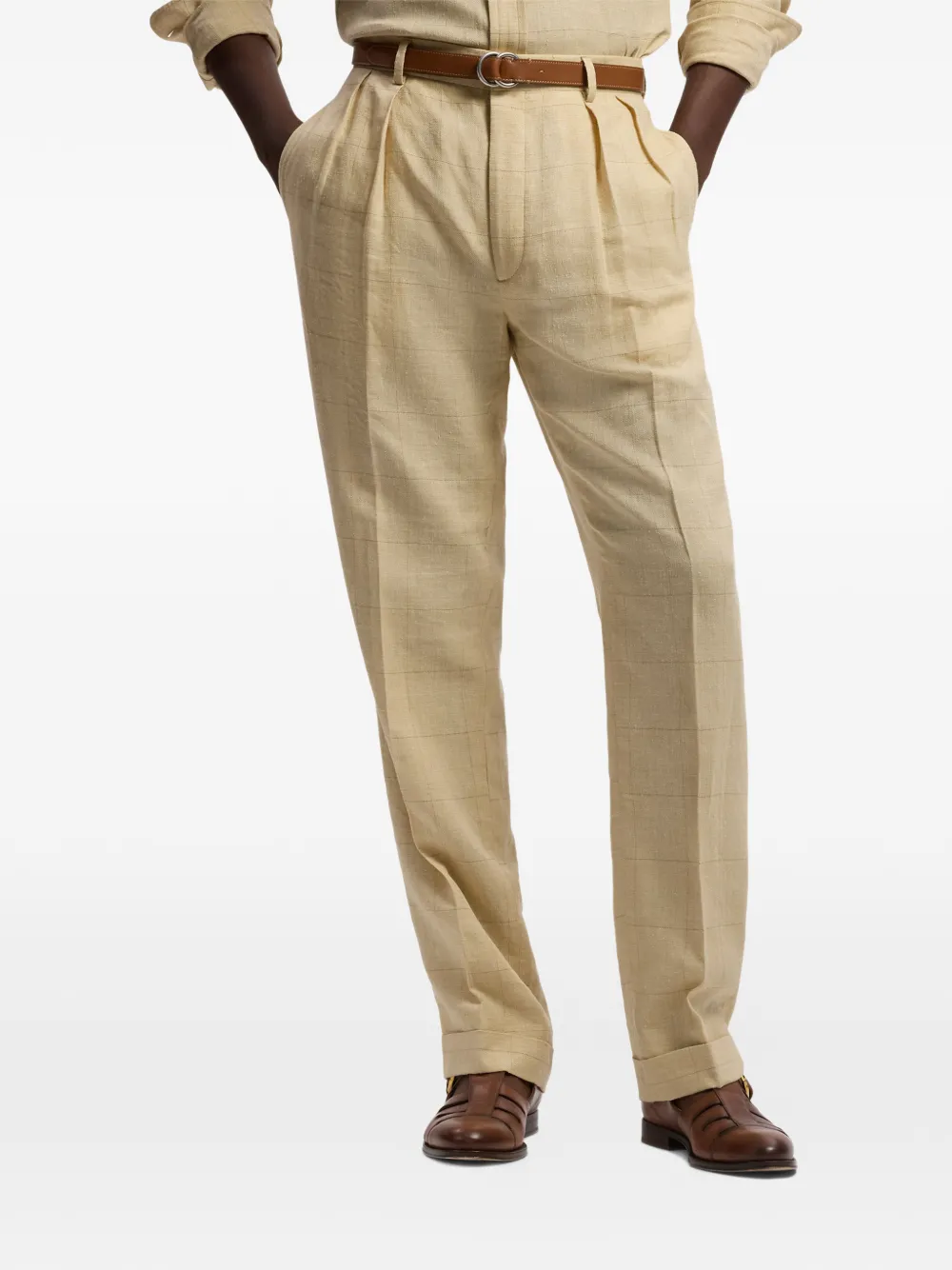 Ralph Lauren Purple Label Geruite plooibroek Beige