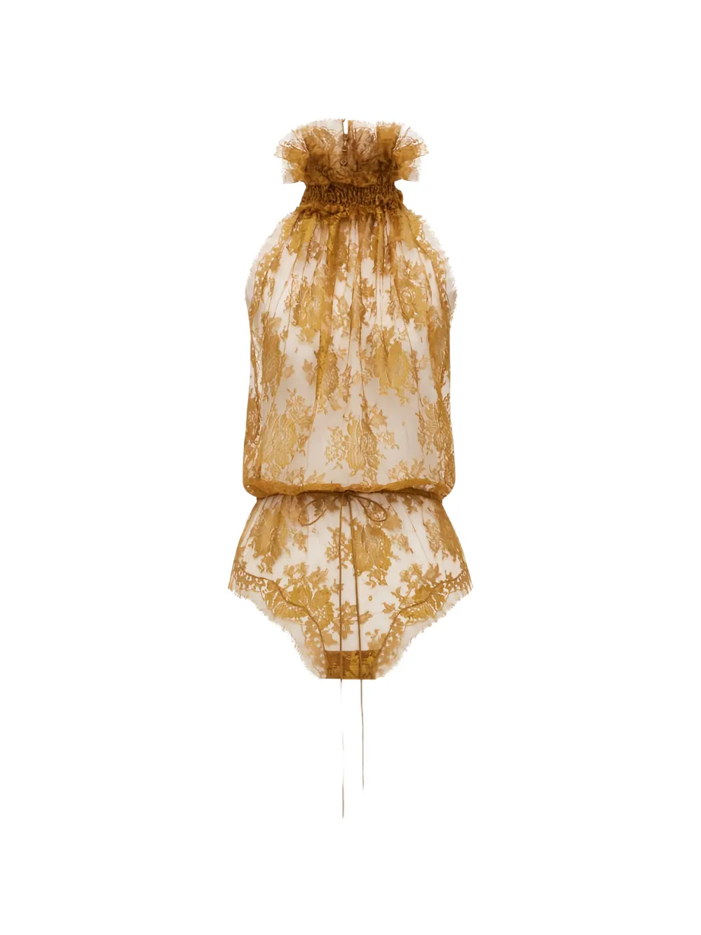 Saint Laurent ruffled lace bodysuit – Gold