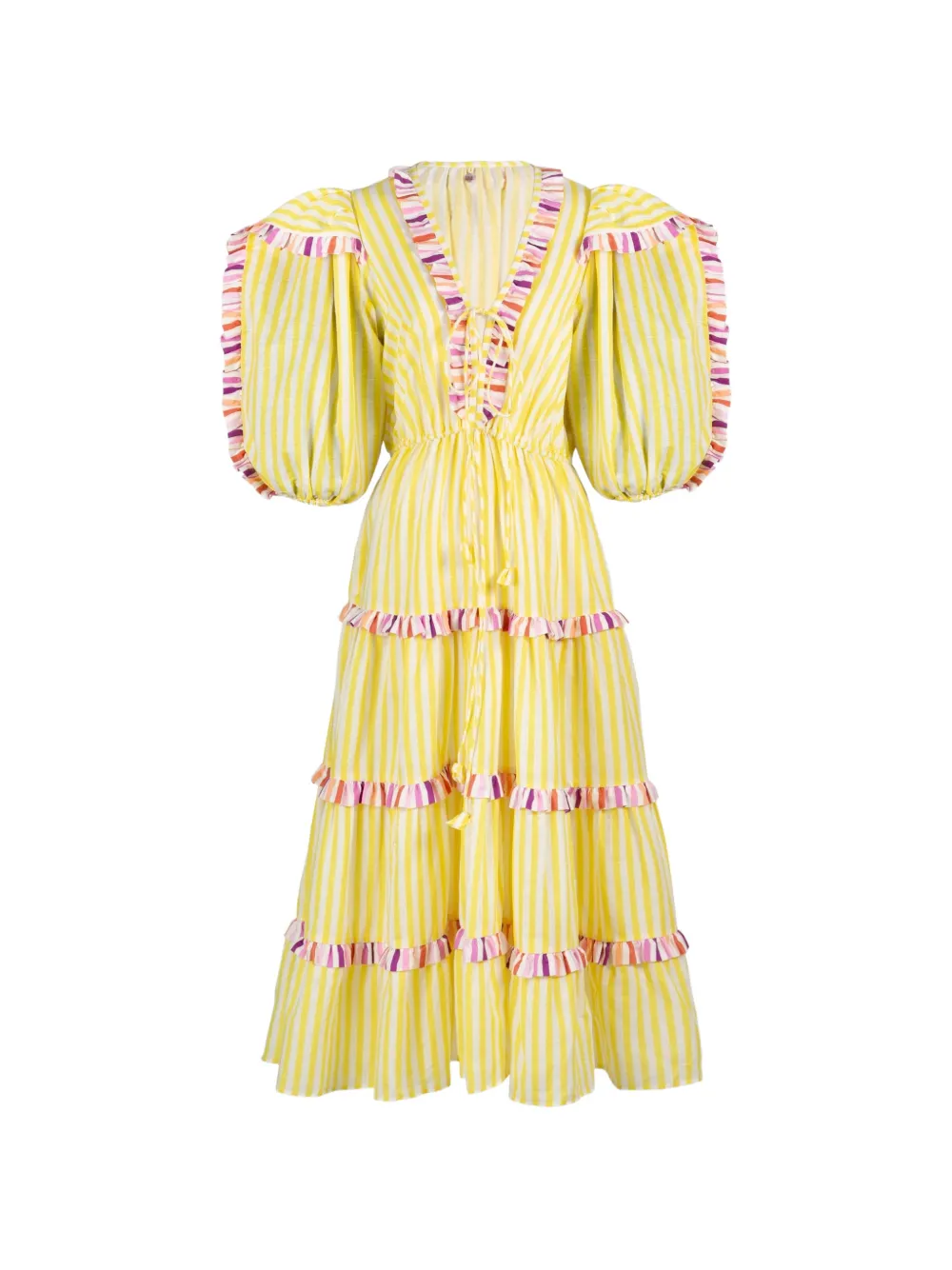 Celia B striped ruffled-detail midi dress - Giallo