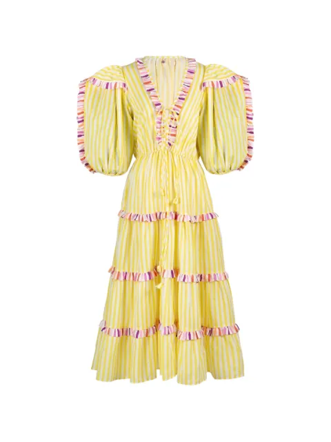 Celia B striped ruffled-detail midi dress