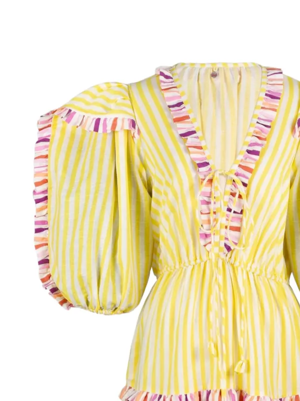 Celia B Striped ruffled-detail Midi Dress | Yellow | FARFETCH Celia B Striped ruffled-detail Midi Dress | Yellow | FARFETCH