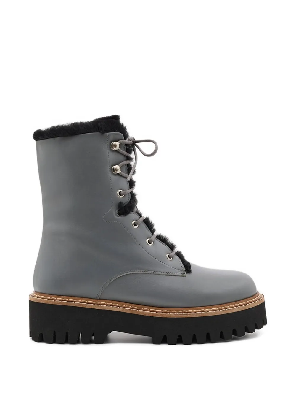 Yves Salomon shearling-trim lace-up combat boots - Grigio