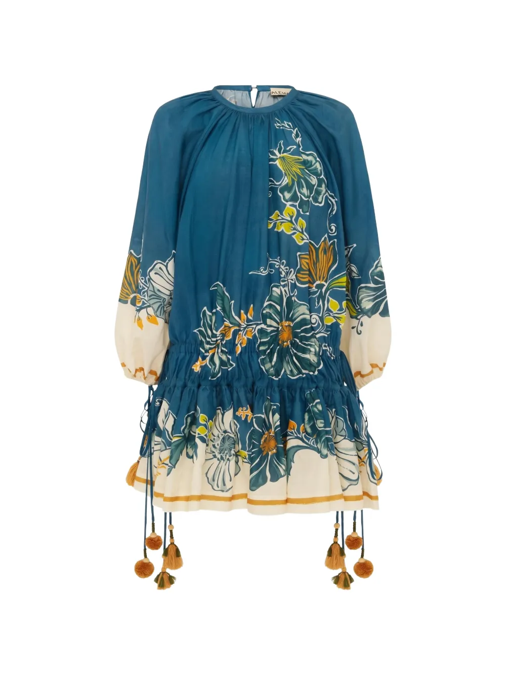 ALEMAIS Luda mini-jurk met kwastje en bloemen Blauw