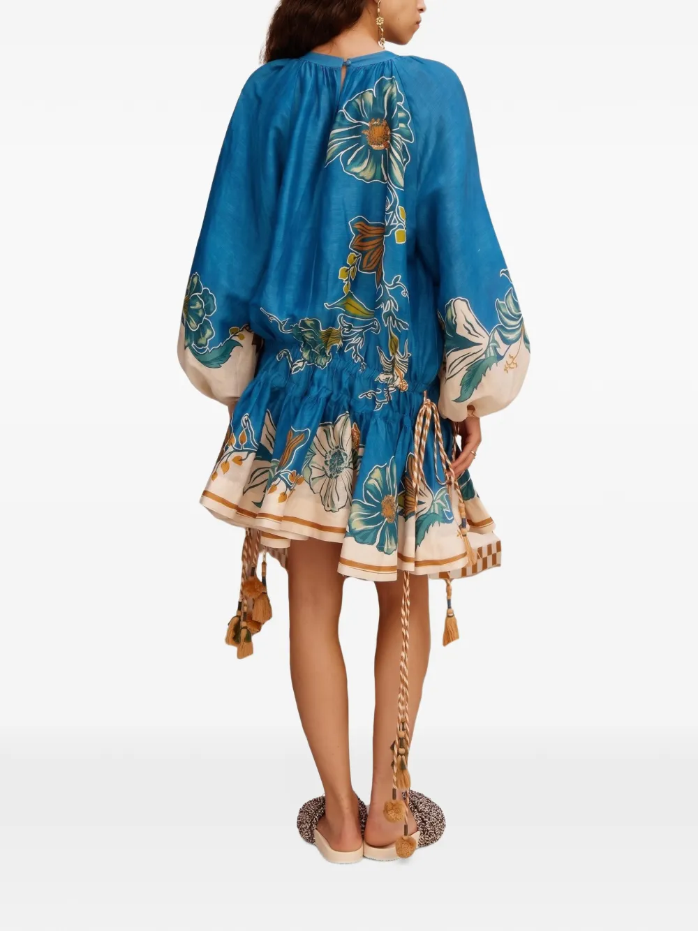 ALEMAIS Luda mini-jurk met kwastje en bloemen Blauw