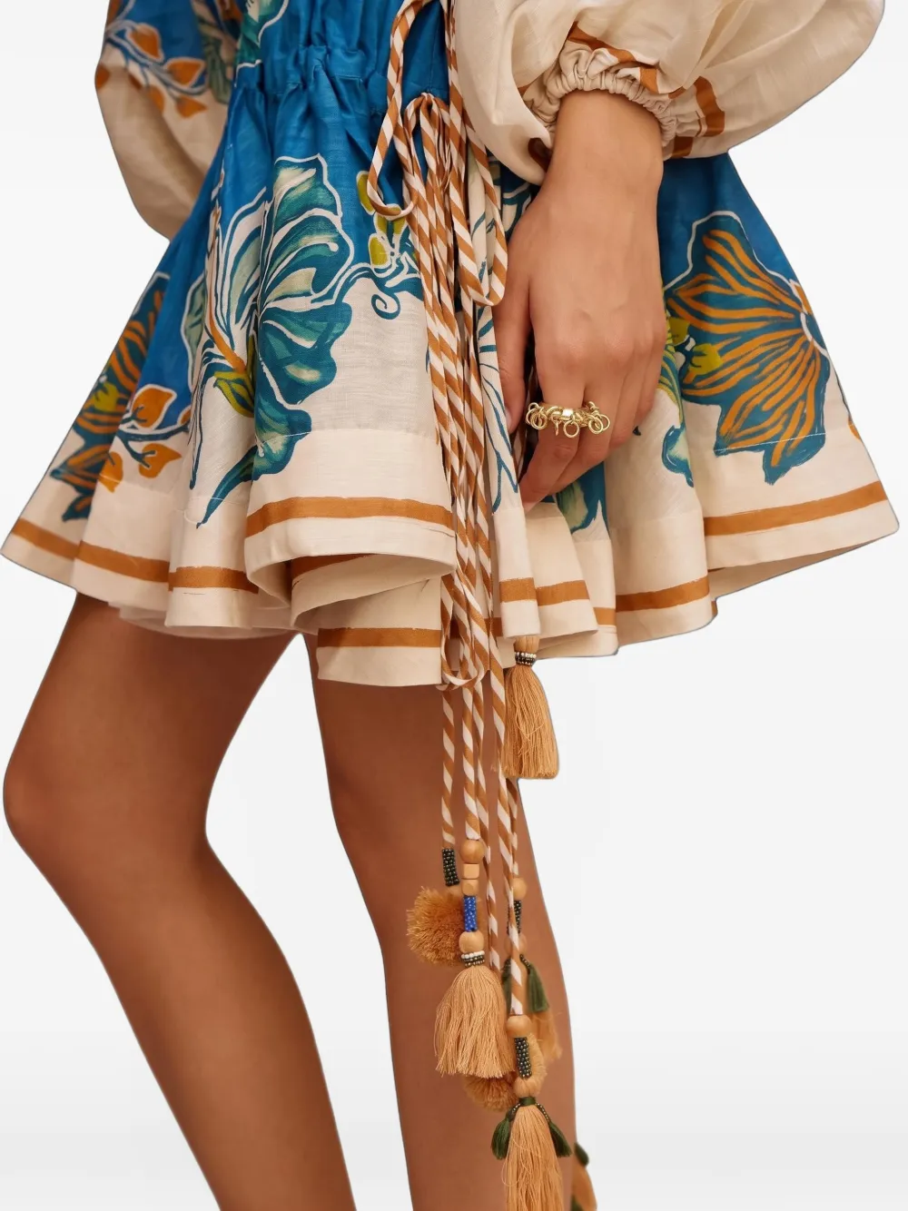ALEMAIS Luda mini-jurk met kwastje en bloemen Blauw