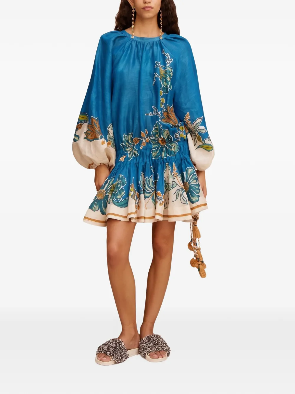 ALEMAIS Luda mini-jurk met kwastje en bloemen Blauw