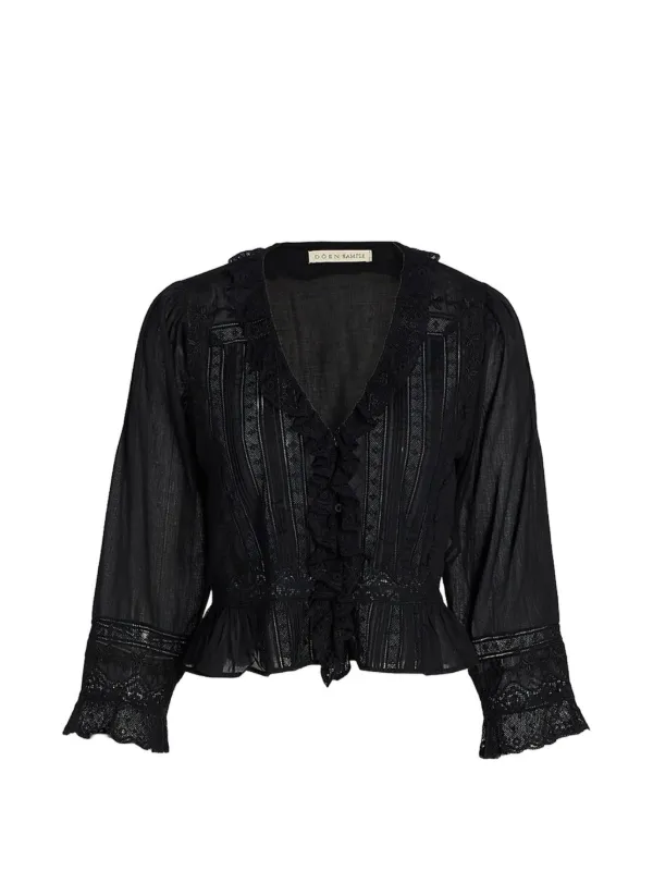 Dôen Ruffled Lace Blouse in Black