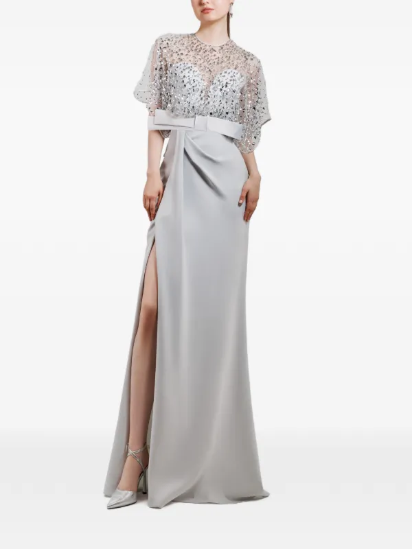 grey beaded maxi dress Gemy Maalouf Beaded Split Maxi Dress