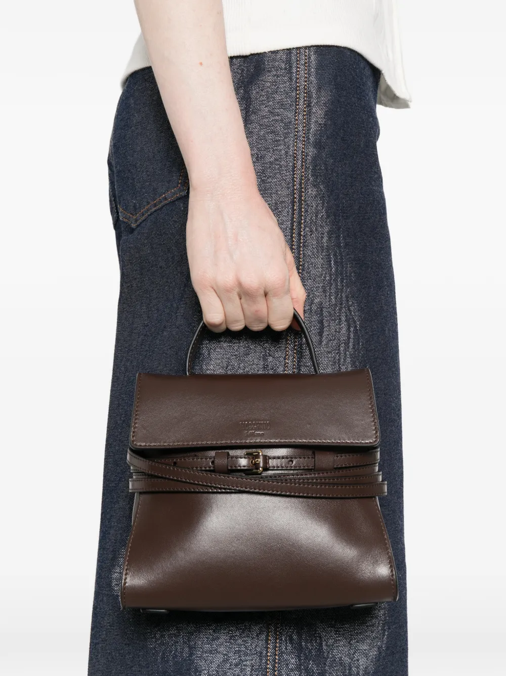 Moschino Leren mini-tas met gesp Bruin