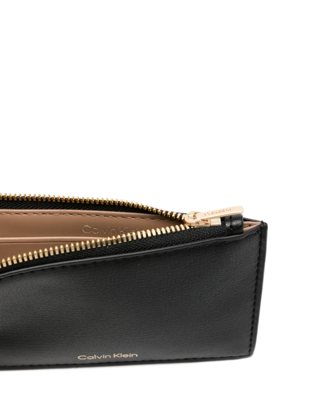  Calvin Klein Foil-logo Top-zip Card Holder - Black 