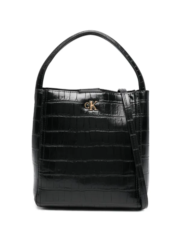 Calvin Klein Croc Bucket Strap Tote Bag in Black