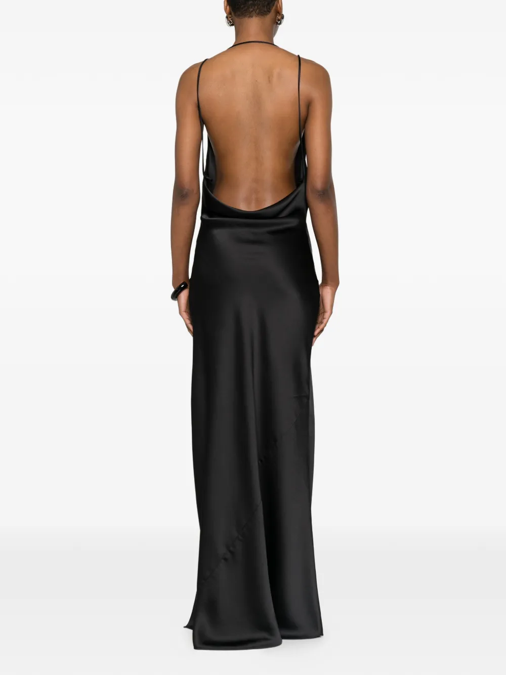 THE ANDAMANE Vera gedrapeerde maxi-jurk met lage hals Zwart