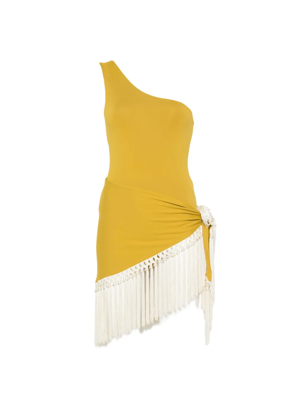 Taller Marmo one-shoulder fringed swimsuit and pareo set - Grün
