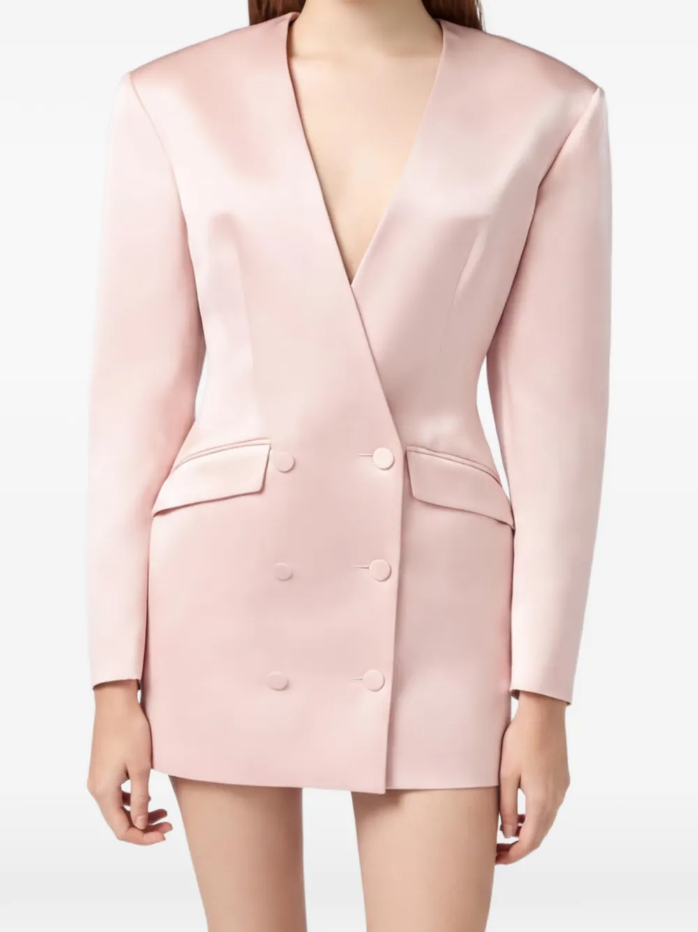 THE ANDAMANE Alexis satijnen mini-jurk met dubbele rij knopen Roze