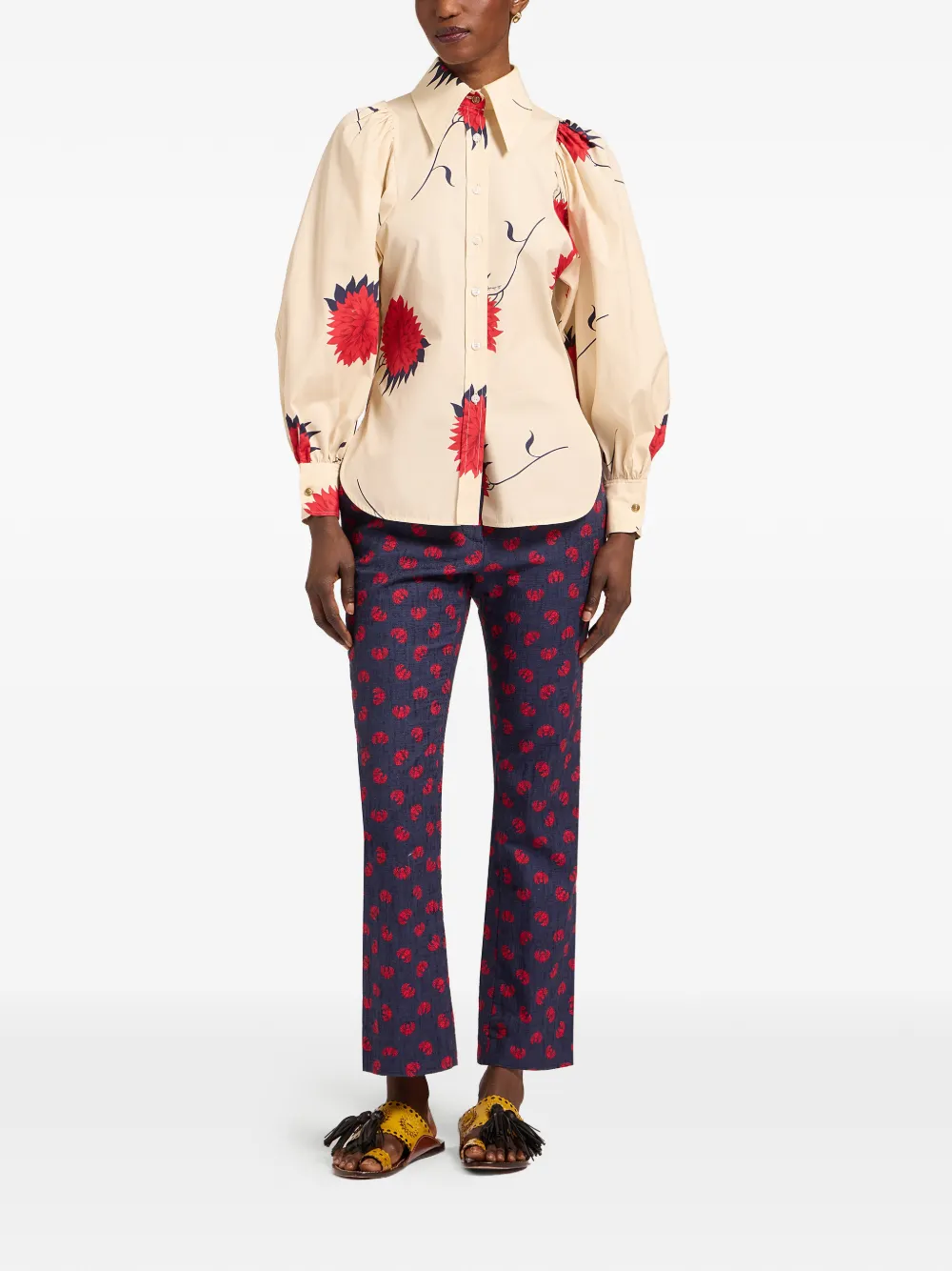La DoubleJ Broek met bloemen Blauw